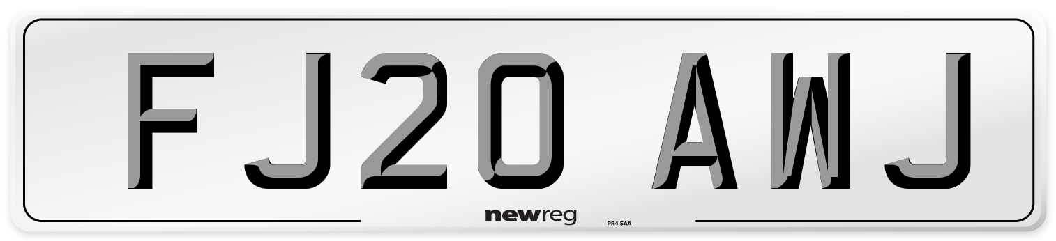 FJ20 AWJ Number Plate from New Reg